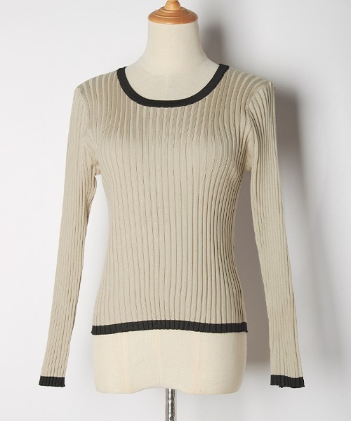 Futier land（フューティアランド）の「パイピングリブニット（ニット/セーター・レディース・チャコールグレー/ブラック/モカ/ライトベージュ/レッドパープル/ライトイエロー/アイボリー/ピンク/ホワイト・FREE）」の15枚目の写真