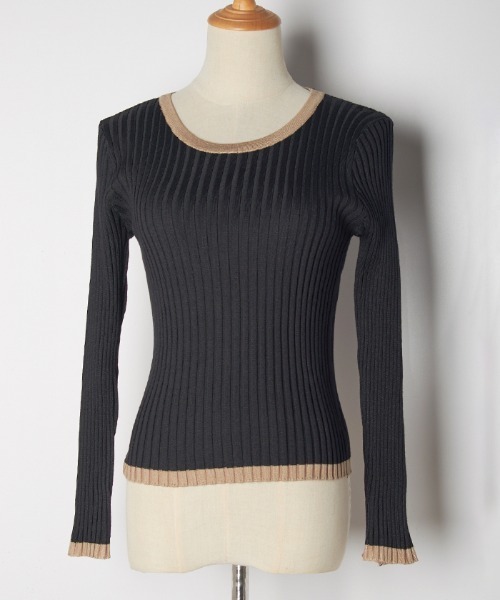 Futier land（フューティアランド）の「パイピングリブニット（ニット/セーター・レディース・チャコールグレー/ブラック/モカ/ライトベージュ/レッドパープル/ライトイエロー/アイボリー/ピンク/ホワイト・FREE）」の11枚目の写真