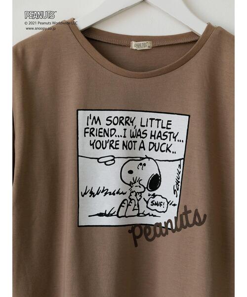 koe（コエ）の「PEANUTS スヌーピーロングTシャツ＊（Tシャツ/カットソー・キッズ・ブラウン/モカ/サックスブルー/チャコールグレー/グレイッシュベージュ/グリーン・100/120/110/130）」の11枚目の写真