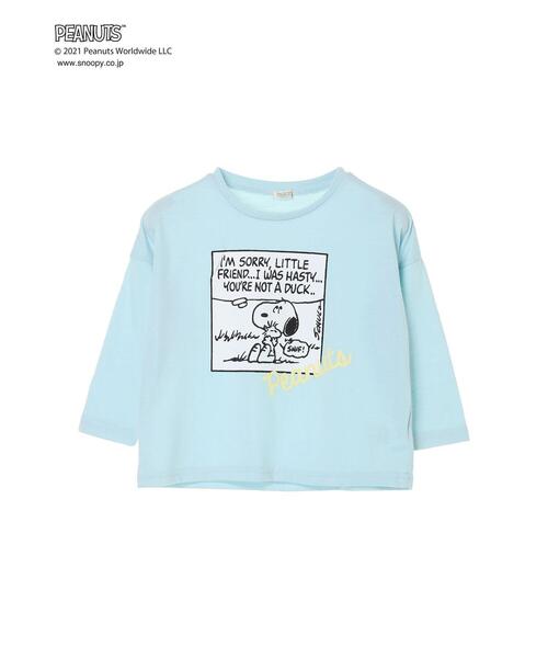 koe（コエ）の「PEANUTS スヌーピーロングTシャツ＊（Tシャツ/カットソー・キッズ・ブラウン/モカ/サックスブルー/チャコールグレー/グレイッシュベージュ/グリーン・100/120/110/130）」の14枚目の写真