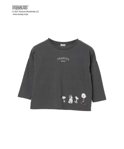 koe（コエ）の「PEANUTS スヌーピーロングTシャツ＊（Tシャツ/カットソー・キッズ・ブラウン/モカ/サックスブルー/チャコールグレー/グレイッシュベージュ/グリーン・100/120/110/130）」の19枚目の写真