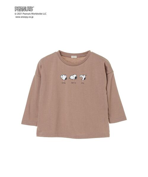 koe（コエ）の「PEANUTS スヌーピーロングTシャツ＊（Tシャツ/カットソー・キッズ・ブラウン/モカ/サックスブルー/チャコールグレー/グレイッシュベージュ/グリーン・100/120/110/130）」の21枚目の写真