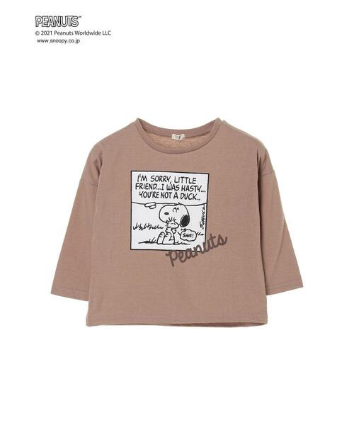 koe（コエ）の「PEANUTS スヌーピーロングTシャツ＊（Tシャツ/カットソー・キッズ・ブラウン/モカ/サックスブルー/チャコールグレー/グレイッシュベージュ/グリーン・100/120/110/130）」の22枚目の写真