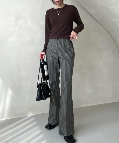Didot.showroom（ディドット ショールーム）の「stripe boots cut pt（スラックス・レディース・チャコールグレー/カーキ・S/M）」の12枚目の写真
