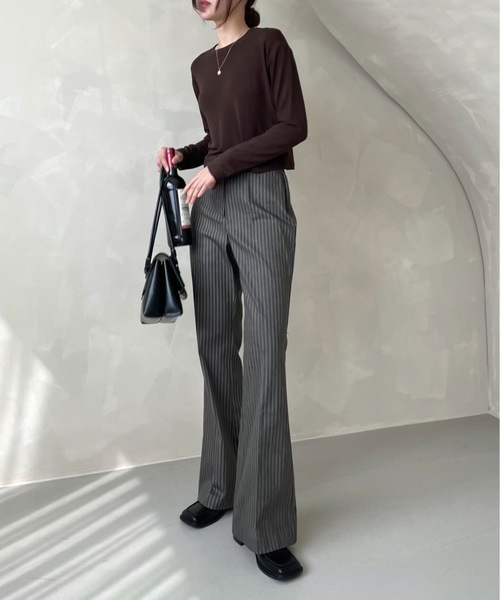 Didot.showroom（ディドット ショールーム）の「stripe boots cut pt（スラックス・レディース・チャコールグレー/カーキ・S/M）」の9枚目の写真