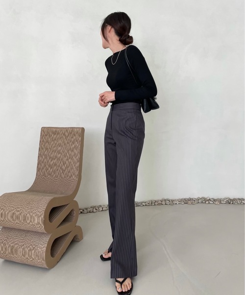 Didot.showroom（ディドット ショールーム）の「stripe boots cut pt（スラックス・レディース・チャコールグレー/カーキ・S/M）」の7枚目の写真
