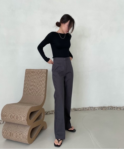 Didot.showroom（ディドット ショールーム）の「stripe boots cut pt（スラックス・レディース・チャコールグレー/カーキ・S/M）」の10枚目の写真
