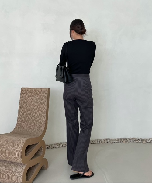 Didot.showroom（ディドット ショールーム）の「stripe boots cut pt（スラックス・レディース・チャコールグレー/カーキ・S/M）」の16枚目の写真