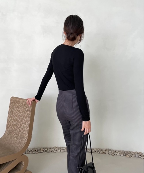 Didot.showroom（ディドット ショールーム）の「stripe boots cut pt（スラックス・レディース・チャコールグレー/カーキ・S/M）」の14枚目の写真