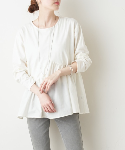 CIAOPANIC TYPY(チャオパニックティピー)の「アシメギャザー切替デザインTee(Tシャツ/カットソー・レディース・カーキ/ホワイト/ブラック・ONE SIZE)」の4枚目の写真