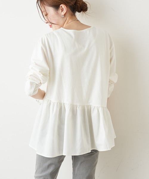 CIAOPANIC TYPY(チャオパニックティピー)の「アシメギャザー切替デザインTee(Tシャツ/カットソー・レディース・カーキ/ホワイト/ブラック・ONE SIZE)」の7枚目の写真