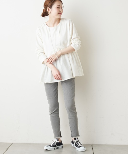 CIAOPANIC TYPY(チャオパニックティピー)の「アシメギャザー切替デザインTee(Tシャツ/カットソー・レディース・カーキ/ホワイト/ブラック・ONE SIZE)」の8枚目の写真