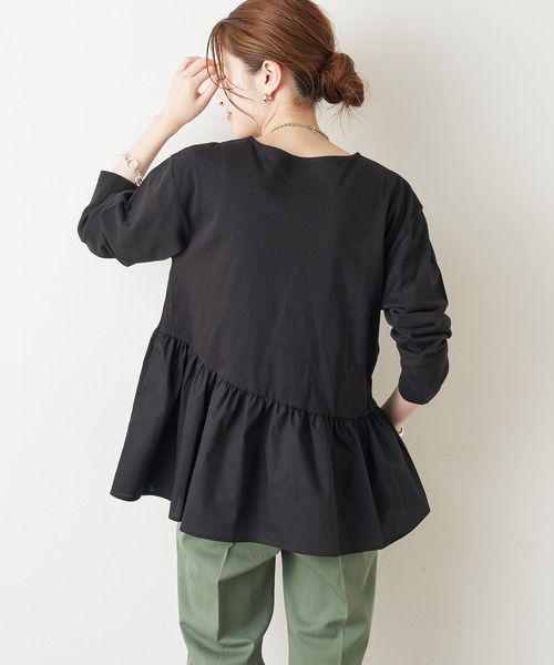 CIAOPANIC TYPY(チャオパニックティピー)の「アシメギャザー切替デザインTee(Tシャツ/カットソー・レディース・カーキ/ホワイト/ブラック・ONE SIZE)」の13枚目の写真