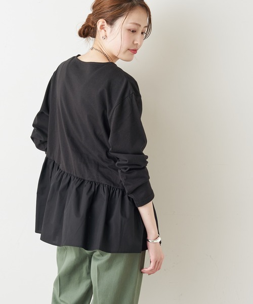 CIAOPANIC TYPY(チャオパニックティピー)の「アシメギャザー切替デザインTee(Tシャツ/カットソー・レディース・カーキ/ホワイト/ブラック・ONE SIZE)」の14枚目の写真