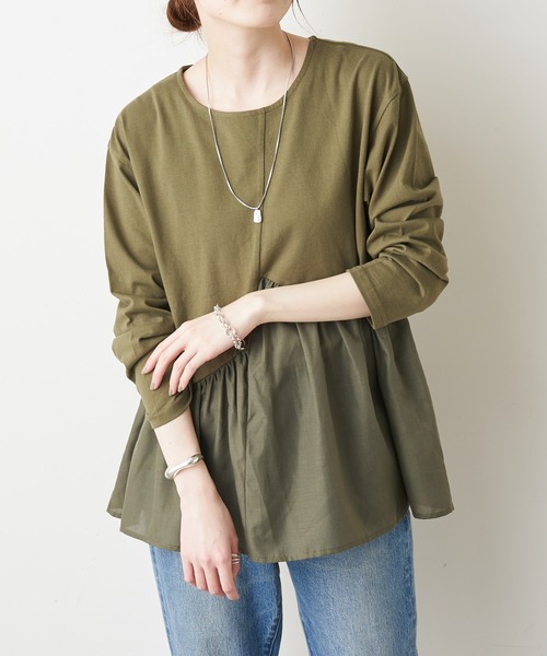 CIAOPANIC TYPY(チャオパニックティピー)の「アシメギャザー切替デザインTee(Tシャツ/カットソー・レディース・カーキ/ホワイト/ブラック・ONE SIZE)」の17枚目の写真