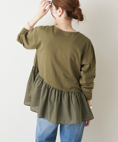 CIAOPANIC TYPY(チャオパニックティピー)の「アシメギャザー切替デザインTee(Tシャツ/カットソー・レディース・カーキ/ホワイト/ブラック・ONE SIZE)」の20枚目の写真