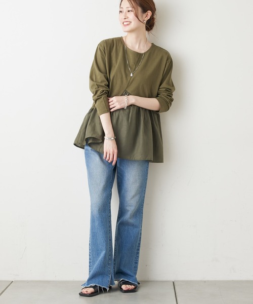 CIAOPANIC TYPY(チャオパニックティピー)の「アシメギャザー切替デザインTee(Tシャツ/カットソー・レディース・カーキ/ホワイト/ブラック・ONE SIZE)」の21枚目の写真