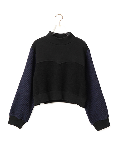 CAROLINA GLASER(カロリナ グレイサー)の「CAROLINA GLASER / スタンドカラー ショートトップス(スウェット・レディース・ブラック/クリーム・ONE SIZE)」の9枚目の写真