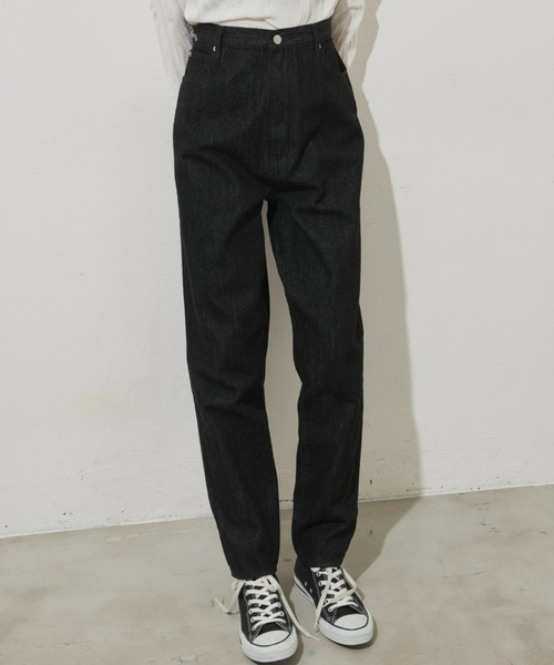 Aunt Marie's（アントマリーズ）の「ハイウエストテーパードデニム（デニムパンツ・レディース・ブラック/ネイビー/アイボリー/ライトブルー・MEDIUM/LARGE/SMALL/X-SMALL）」の3枚目の写真