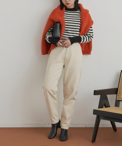 Aunt Marie's（アントマリーズ）の「ハイウエストテーパードデニム（デニムパンツ・レディース・ブラック/ネイビー/アイボリー/ライトブルー・MEDIUM/LARGE/SMALL/X-SMALL）」の14枚目の写真