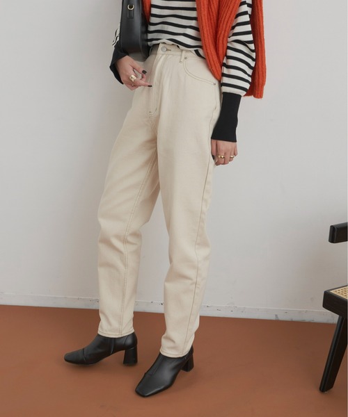 Aunt Marie's（アントマリーズ）の「ハイウエストテーパードデニム（デニムパンツ・レディース・ブラック/ネイビー/アイボリー/ライトブルー・MEDIUM/LARGE/SMALL/X-SMALL）」の16枚目の写真