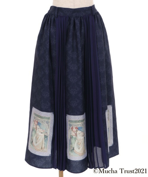 【新品】axes ミュシャ／プリントスカート(ワイン) axes femme（アクシーズファム）の「ミュシャ／プリントスカート