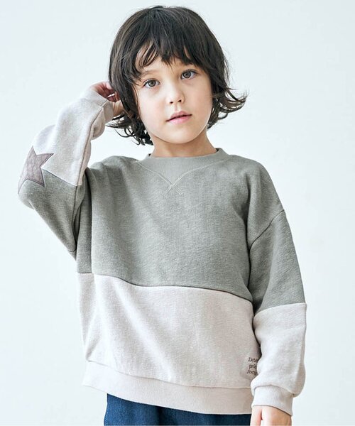 apres les cours（アプレレクール）の「スターパッチトレーナー（スウェット・キッズ・カーキ/ベージュ/ブラック・120/90/110/140/80/100/130）」の3枚目の写真