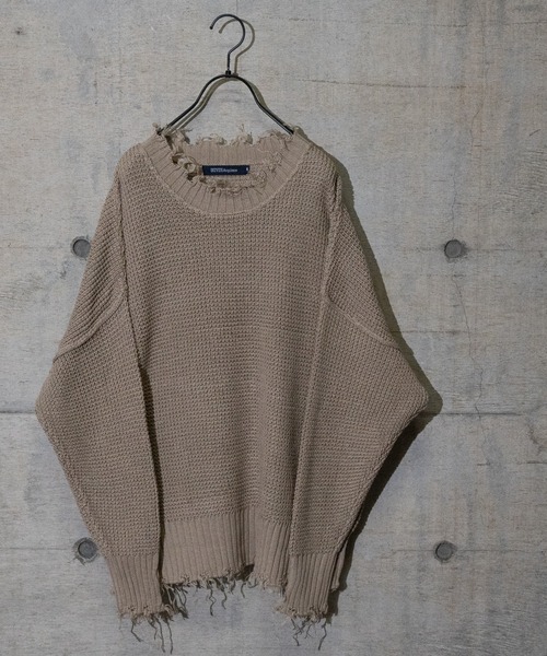 JOHN'S CLOSET（ジョンズクローゼット）の「【50】ダメージラーベンクルーネックBIGニット（ニット/セーター・メンズ・ベージュ/チャコールグレー/ブラウン/ホワイト/ブラック/ブルーグレー・LARGE/MEDIUM）」の6枚目の写真