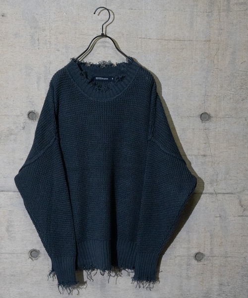JOHN'S CLOSET（ジョンズクローゼット）の「【50】ダメージラーベンクルーネックBIGニット（ニット/セーター・メンズ・ベージュ/チャコールグレー/ブラウン/ホワイト/ブラック/ブルーグレー・LARGE/MEDIUM）」の5枚目の写真