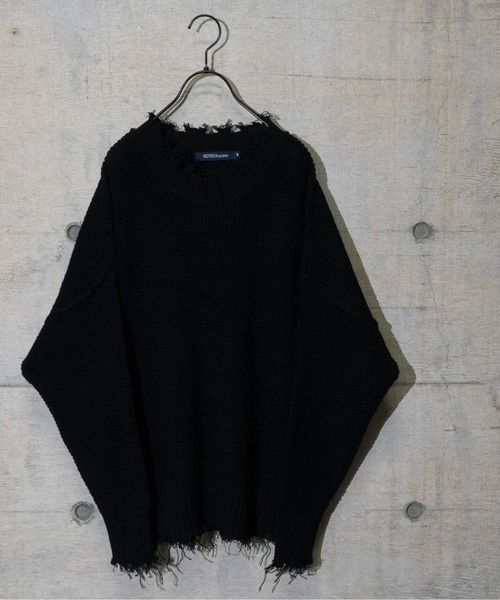 JOHN'S CLOSET（ジョンズクローゼット）の「【50】ダメージラーベンクルーネックBIGニット（ニット/セーター・メンズ・ベージュ/チャコールグレー/ブラウン/ホワイト/ブラック/ブルーグレー・LARGE/MEDIUM）」の3枚目の写真
