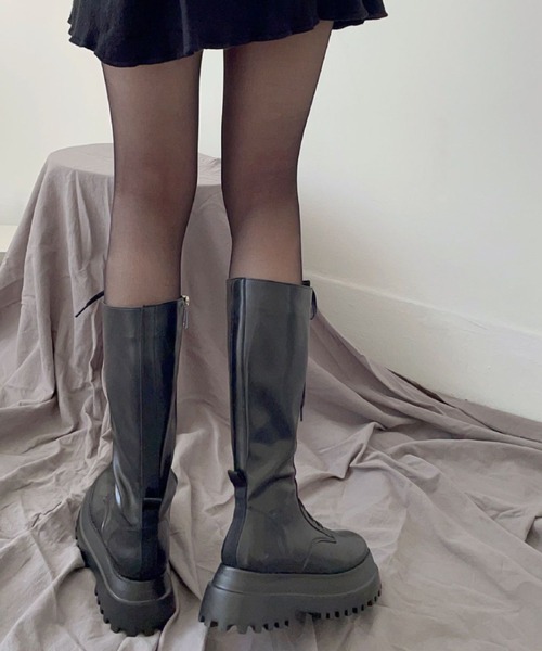 良デザイン◎ Y2K PUMA レースアップ ロングブーツ 25cm DMG12 MANGROVE（マングローブ）の「ボリュームソールレースアップロング