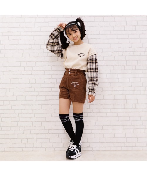 Candychuu（キャンディチュウ）の「袖チェックトレーナー（Tシャツ/カットソー・キッズ・ネイビー/オフホワイト・SS/S/M/XXS）」の2枚目の写真