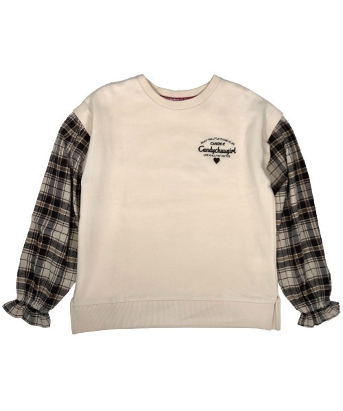 Candychuu（キャンディチュウ）の「袖チェックトレーナー（Tシャツ/カットソー・キッズ・ネイビー/オフホワイト・SS/S/M/XXS）」の10枚目の写真