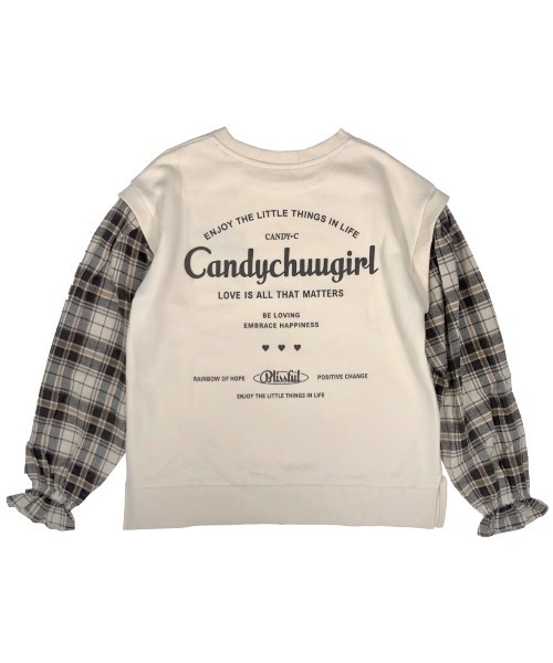 Candychuu（キャンディチュウ）の「袖チェックトレーナー（Tシャツ/カットソー・キッズ・ネイビー/オフホワイト・SS/S/M/XXS）」の8枚目の写真