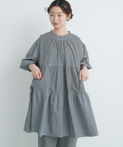 chambre de charme(シャンブルドゥシャーム)の「cdc 製品染めギンガム ティアードワンピース(ワンピース・レディース・イエロー/ミント/ブラック・FREE)」の2枚目の写真