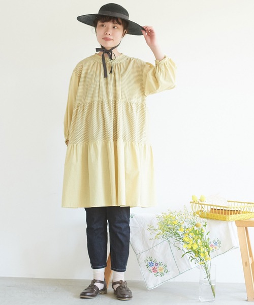 chambre de charme(シャンブルドゥシャーム)の「cdc 製品染めギンガム ティアードワンピース(ワンピース・レディース・イエロー/ミント/ブラック・FREE)」の6枚目の写真
