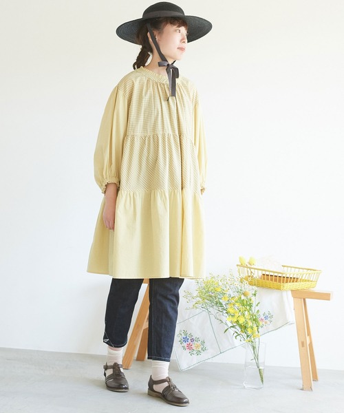 chambre de charme(シャンブルドゥシャーム)の「cdc 製品染めギンガム ティアードワンピース(ワンピース・レディース・イエロー/ミント/ブラック・FREE)」の10枚目の写真