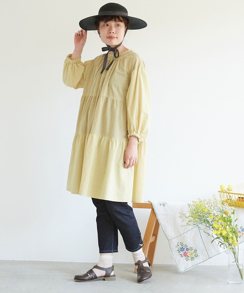 chambre de charme(シャンブルドゥシャーム)の「cdc 製品染めギンガム ティアードワンピース(ワンピース・レディース・イエロー/ミント/ブラック・FREE)」の13枚目の写真