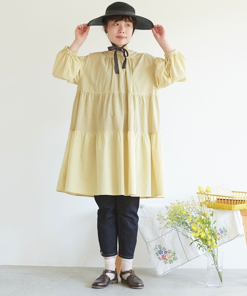 chambre de charme(シャンブルドゥシャーム)の「cdc 製品染めギンガム ティアードワンピース(ワンピース・レディース・イエロー/ミント/ブラック・FREE)」の12枚目の写真