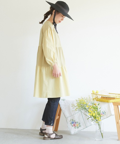 chambre de charme(シャンブルドゥシャーム)の「cdc 製品染めギンガム ティアードワンピース(ワンピース・レディース・イエロー/ミント/ブラック・FREE)」の16枚目の写真