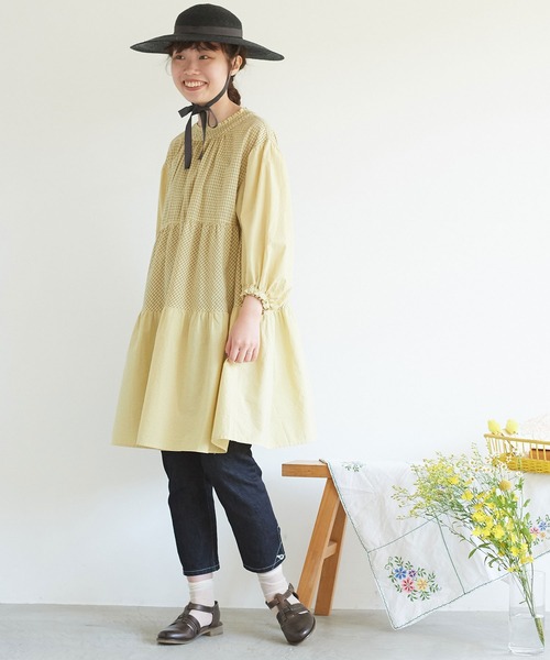 chambre de charme(シャンブルドゥシャーム)の「cdc 製品染めギンガム ティアードワンピース(ワンピース・レディース・イエロー/ミント/ブラック・FREE)」の7枚目の写真