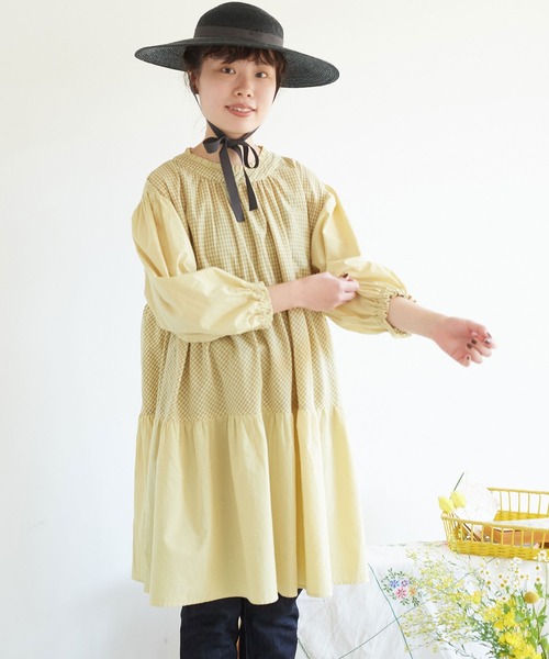 chambre de charme(シャンブルドゥシャーム)の「cdc 製品染めギンガム ティアードワンピース(ワンピース・レディース・イエロー/ミント/ブラック・FREE)」の5枚目の写真