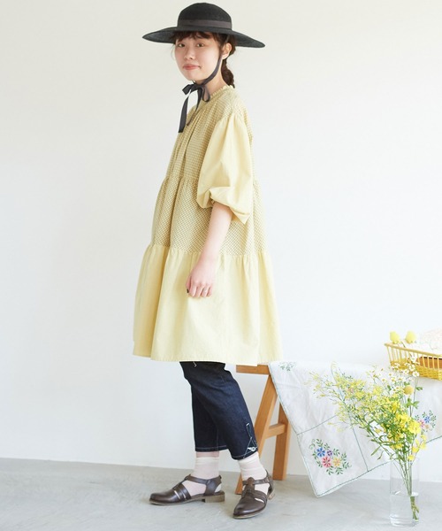 chambre de charme(シャンブルドゥシャーム)の「cdc 製品染めギンガム ティアードワンピース(ワンピース・レディース・イエロー/ミント/ブラック・FREE)」の14枚目の写真