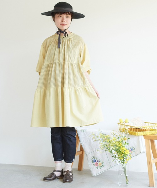 chambre de charme(シャンブルドゥシャーム)の「cdc 製品染めギンガム ティアードワンピース(ワンピース・レディース・イエロー/ミント/ブラック・FREE)」の9枚目の写真