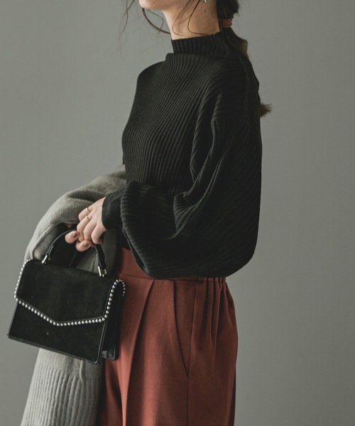Fashion Letter(ファッションレター)の「ぽわん袖ハイネックリブニットトップス(ニット/セーター・レディース・オフホワイト/ブラック/ベージュ・4L~5L/LL~3L/M~L)」の19枚目の写真