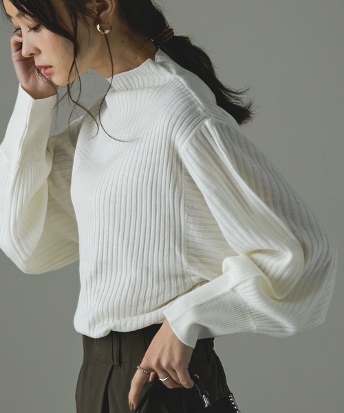 Fashion Letter(ファッションレター)の「ぽわん袖ハイネックリブニットトップス(ニット/セーター・レディース・オフホワイト/ブラック/ベージュ・4L~5L/LL~3L/M~L)」の11枚目の写真