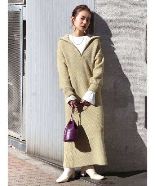 Ungrid(アングリッド)の「ハイネックジップニットワンピース(ワンピース・レディース・ブラック/ミント/ベージュ・FREE)」の10枚目の写真