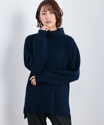 ハンドウォッシャブルハイネック畔編みニットチュニック