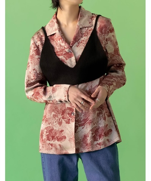 Re:EDIT（リエディ）の「[2点セット]ニットビスチェ×開襟ヴィンテージ柄シャツ（シャツ/ブラウス・レディース・レッド/ブラック・LARGE/MEDIUM）」の9枚目の写真