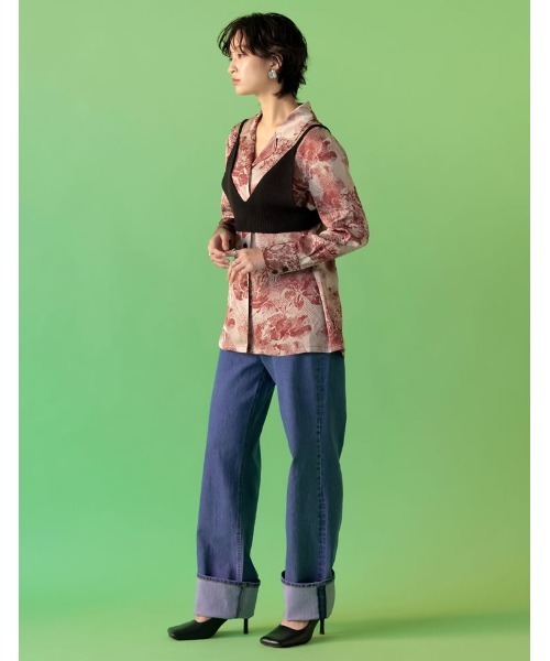 Re:EDIT（リエディ）の「[2点セット]ニットビスチェ×開襟ヴィンテージ柄シャツ（シャツ/ブラウス・レディース・レッド/ブラック・LARGE/MEDIUM）」の13枚目の写真